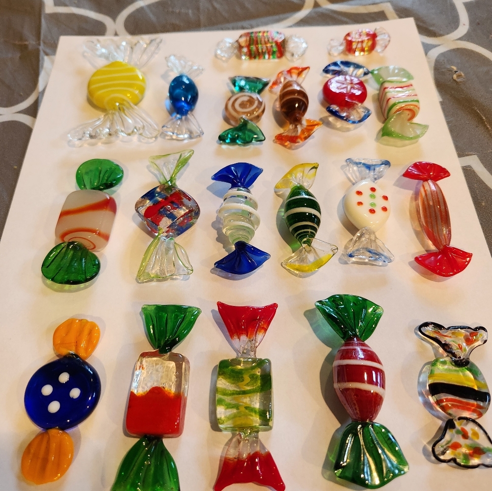 Glass candy's, hand blown glass .19 pieces